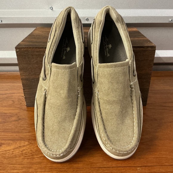 Margaritaville Men Cayman Khaki Olive Canvas Slip On Loafer Boat Shoe Size 13